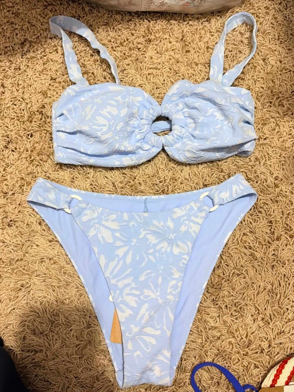 Berlook Light Blue Bloom O-Ring Bikini Top and Bottom